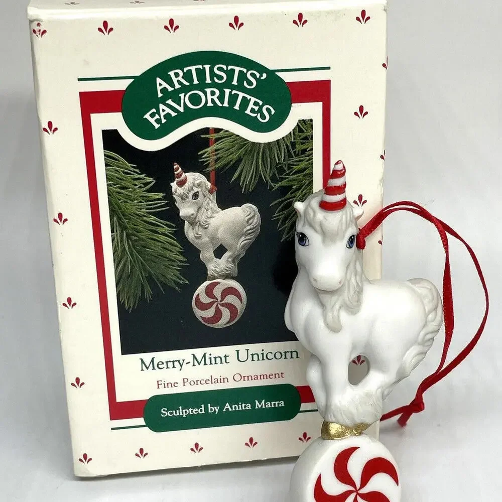 1988 Hallmark Merry-Mint Unicorn Porcelain Keepsake Ornament QX4234 Box